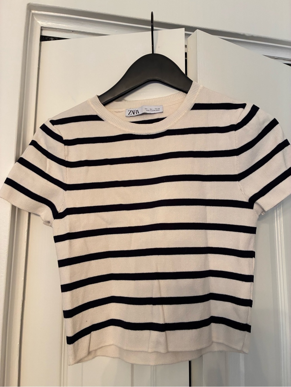 Zara navy stripe knit crop tee